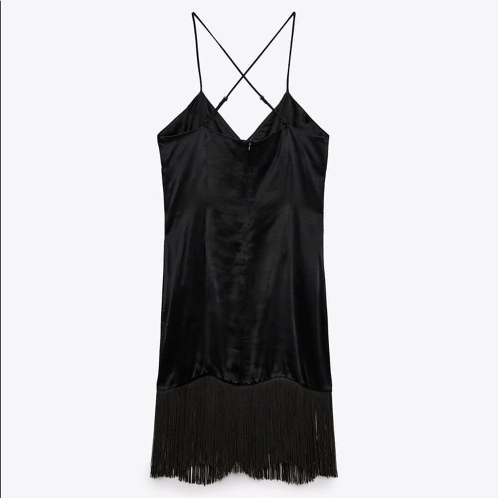 ZARA FRINGED SLIP DRESS BLACK - Picture 12 of 14